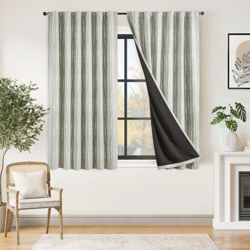 jinchan Boho Blackout Curtains 63 Inch Length Moon Phase Printed Drapes | Grey Farmhouse Curtains for Bedroom Living Room Back Tab Rod Pocket Drapes Room Darkening Window Treatments 2 Panels - color: Luna | Grey, size: 52"W x 63"L (Pack of 2)