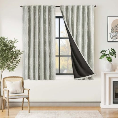 jinchan Boho Blackout Curtains 63 Inch Length Moon Phase Printed Drapes | Grey Farmhouse Curtains for Bedroom Living Room Back Tab Rod Pocket Drapes Room Darkening Window Treatments 2 Panels - color: Luna | Grey, size: 52"W x 63"L (Pack of 2)