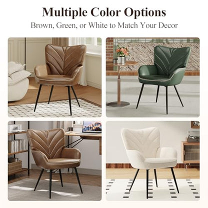 MALOL Modern Mid-Century Faux Leather Accent Chair, Upholstered Armchair with Curved Backrest, Sturdy Metal Base, Living Room, Bedroom & Reading Nook,Brown - color: Brown, size: set of 2