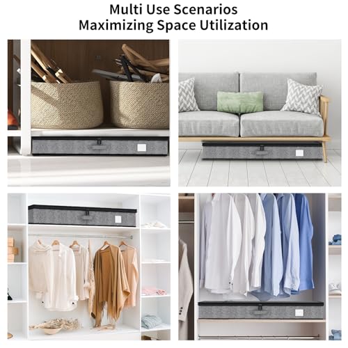 Under Bed Storage Containers 4 Pack Reinforced Underbed Organizer Box | Reinforced Sidewalls and Bottom, Low-Profile Design Below 4.5in, for Clothes and Linens, Under-Bed Storage