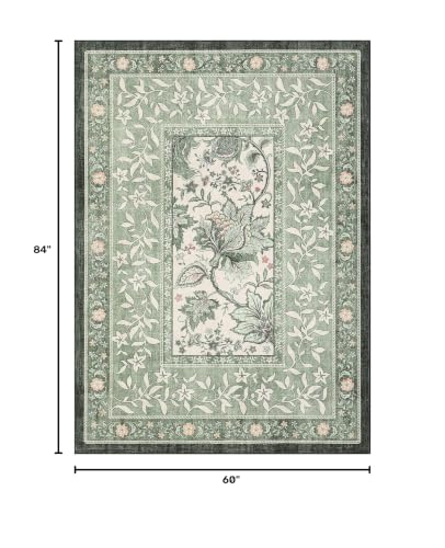 GarveeHome Provence 5x7 Area Rugs, Botanical Grove Sage Green Vintage Cottagecore Non-Slip Washable Rug for Living Room Bedroom Nursery Kitchen Low-Pile Retro Carpet - color: Sage Grove, size: 5' x 7' (Rectangular)