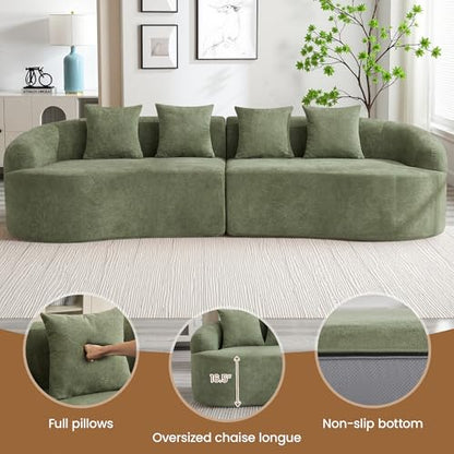 110" Boneless 4 Seater Sofa Couch, Modern Oversized Curved Cloud Sofa, Chenille 4-Seater Deep Seat Sectional Couches for Living Room, No Assembly, Green - color: Green, size: 4-Seater Sofa