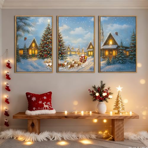 BINCUE Christmas Wall Art Framed Santa Claus Wall Art Decor Santa Winter Wall Painting for Living Room Bedroom Dining Room 16x24 Inches Set of 3 - color: Santa Claus, size: 24"L x 16"W