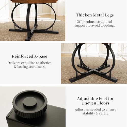 HIPIHOM Extendable Round Oval Dining Table Walnut Seats 4-6 People | 43.3"-59" MDF Table with Hidden Sliding Rails, Space-Saving X-Shaped Metal Frame Perfect for Dining, Apartment, Small Spaces - color: Walunt Table, size: Round Table Only
