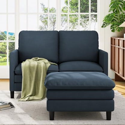Welzona 3-Layers Cloud L Shaped Couch, 51" Teddy Sofa and Loveseat Set | Comfy Teddy Fabric, Washable Covers, Tool-Free Setup, All-wood Cloud Couches for Living Room, Bedroom, Small Space, Blue Grey - color: Blue Grey, size: cloud loveseat & ottoman