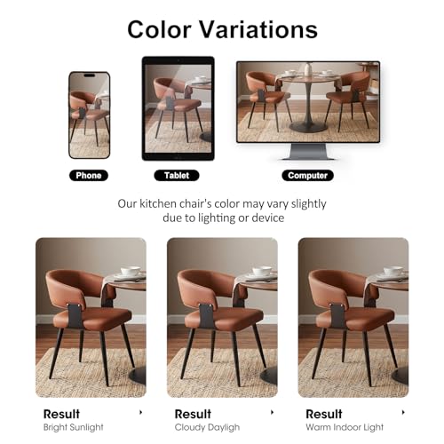 Dining Chairs Set of 2, Modern Upholstered Faux Leather Kitchen Chairs with Curved Back, Easy to Assemble & Clean for Dining Room, Restaurant, Cafe, Brown | Faux Leather Upholstery, Curved Back, Metal Legs, Easy Clean, Dining Room, Kitchen, Breakfast Nook