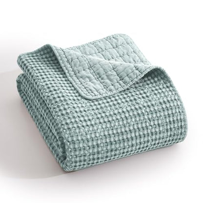 Levtex Home Mills Waffle Twin Bedspread Set (84x104in) with 1 Pillow Sham (26x20in) - Spa - Cotton Waffle Twin Size Bedspread Set - Lightweight, Soft, Pre-Washed - color: Spa, size: Twin Bedspread
