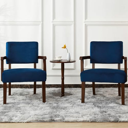 Velvet Accent Chairs Set of 2, 2 Solid Wood Armchairs with Table | Upholstered Living Room Chair, Comfy Reading Chair for Bedroom, Waiting Room, Home Office, Easy Assembly, Blue - color: Velvet Blue, size: Set of 2 with table