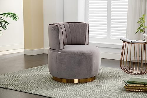 SLEERWAY 360° Swivel Barrel Chair Set of 2, Modern Velvet Round Accent Chair, Comfy Upholstered Small Armchair with Gold Metal Base for Living Room Bedroom Nursery Office Sillas para Sala, Gray - color: Grey, size: 25.2" W