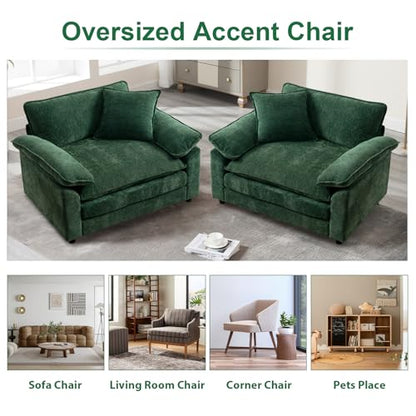 Green Modern Oversized Chair, Comfy Chenille Accent Chair Large Upholstered Armchair with Extra Thick and Deep Seat Lounge Chair for Living Room,Bedroom,Apartment - color: Green, size: 1