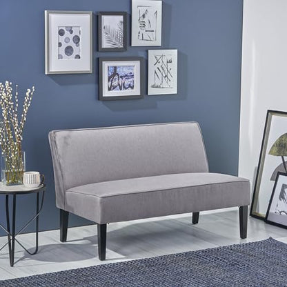 50" Grey Small Loveseat Sofa | Comfy Mini Fabric Sofa Couch for Small Spaces, 2 Seater Armless Sofa with Solid Wood Legs for Living Room, Dorm, Office - color: Grey