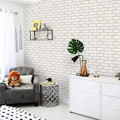 Timeet Brick Wallpaper Brick Peel and Stick Wallpaper Self Adhesive Brick Contact Paper Faux Brick Wallpaper Removable Wall Paper for Bedroom Laundry Room Accent Walls 17.7"×197" - color: Beige,white, size: 17.7" x 197"