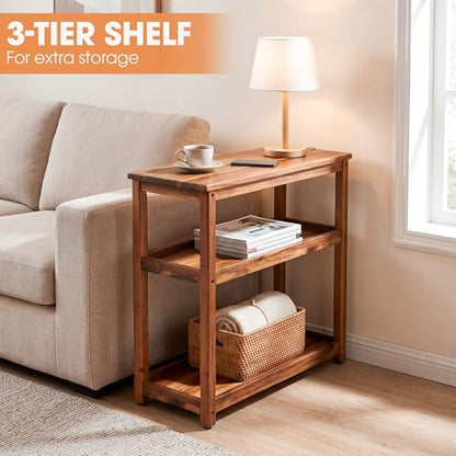 ENKEZI Narrow End Table with Shelf – Slim Side Table, Nightstand for Small Spaces, Bedroom, Living Room, Balcony or Outdoor Use (3 Tiers) - style: 3 Tiers
