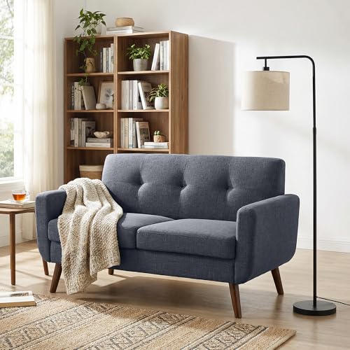 Tbfit 56" W Loveseat Sofa, Mid Century Modern Decor Love Seat Couches for Living Room, Button Tufted Upholstered Small Couch for Bedroom, Solid and Easy to Install Love Seats Furniture, Blue Grey - color: Blue Grey, size: 56.7 inch