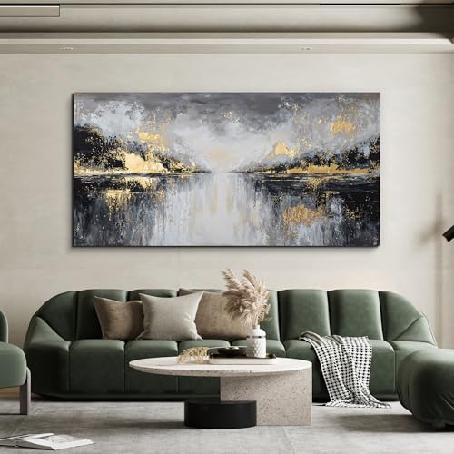 YISXINOAG Modern Canvas Wall Art Large Abstract Wall Decor Large Wall Art for Living Room Black and Gold Canvas Prints Abstract Art Modern Home Decor on Bedroom Ready to Hang Size 29"X58" - color: black gold, size: 58"L x 29"W