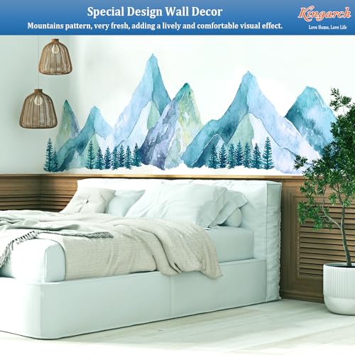 Large Mountain Wall Decals, Blue Pine Tree Peel and Stick Vinyl Wall Stickers & Murals, Removable Home Room Wall Decor for Bedroom Living Room Bedroom Classroom Office Nursery - color: Blue