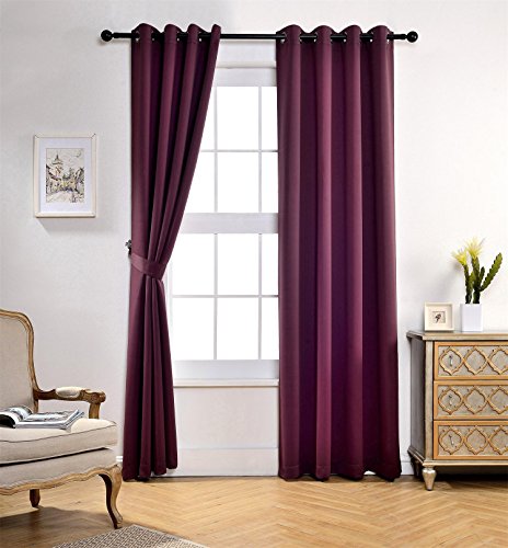 Room Darkening Grommet Blackout Window Curtains Panels for Bedroom Set of 2 52x84 Inch Aubergine, Bonus 2 Tie Backs Included - color: Aubergine, size: 52"W x 84"L (Pack of 2)