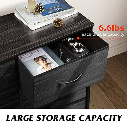 WLIVE Dresser for Bedroom with 6 Drawers, Charcoal Black Wood Grain Print | Closet Dresser, Metal Frame, Wooden Top, Fabric Dresser for Closet, Living Room, Hallway - color: Charcoal Black Wood Grain Print