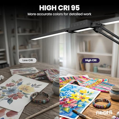 Neatfi Pro LED Desk Lamp | 3,000 Lumens | Dimmable 30W Desk Light | 360 SMD LEDs | CRI 95 | Adjustable Color Temperature | Home, Office, or Workbench (Black, 41-Inch, CCT with Clamp) - color: Black