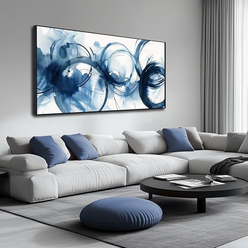 Black and White Wall Decor for Bedroom Abstract Canvas Wall Art for Living Room Black Framed Wall Art for Office 29 x 58 Inch - color: Blue and White, size: 58"L x 29"W Framed