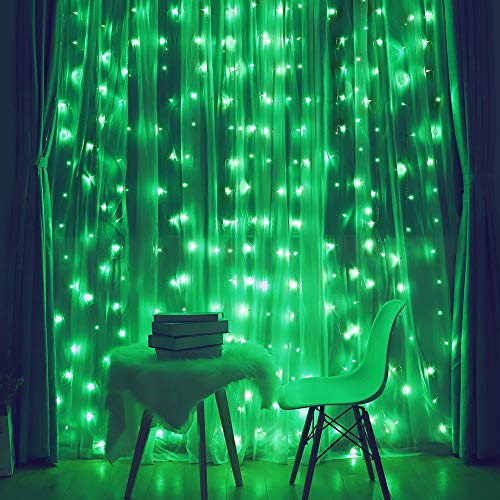 HEYFUNi Green Christmas Curtain Lights, 304 LED 9.8FT x 9.8FT Window Lights | Green Hanging Fairy Lights with 8 Modes, Waterproof Window String Lights for St. Patrick’s Day, Party, Bedroom Wall Backdrop - color: Green, size: 9.8ft*9.8ft