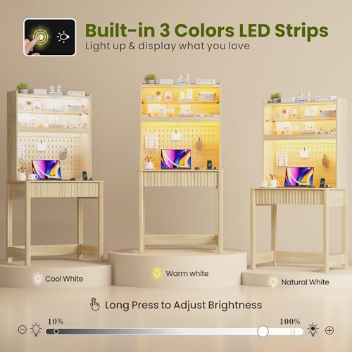 Lvifur Compact Writing Desk with LED Reading Lights (Natural86023) - color: Natural86023