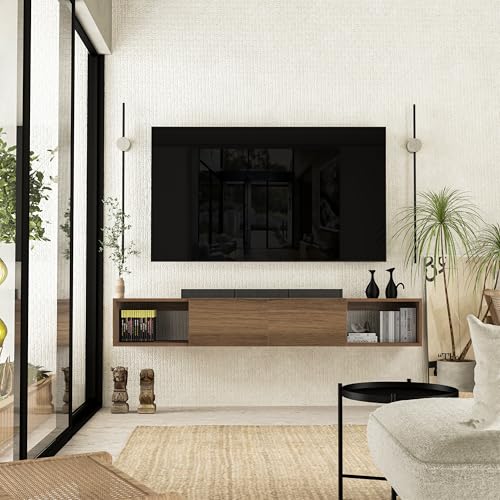 Atelier Mobili Floating TV Stand - Wall Mounted TV Stand for 75 Inch TV - Floating TV Shelf - Modern TV Stands for Living Room - Sleek Entertainment Center Design (Walnut, 2 Doors 2 Shelves) - size: 2 Doors 2 Shelves