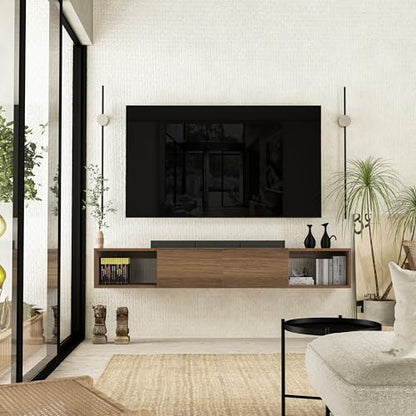 Atelier Mobili Floating TV Stand - Wall Mounted TV Stand for 75 Inch TV - Floating TV Shelf - Modern TV Stands for Living Room - Sleek Entertainment Center Design (Walnut, 2 Doors 2 Shelves) - size: 2 Doors 2 Shelves