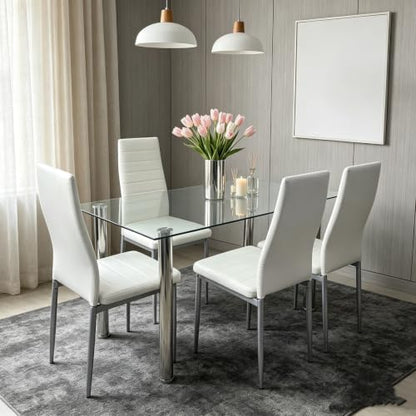 5-Piece Dining Table Set for 4, Table with 4 Chairs, White - color: White, size: Table & Chairs