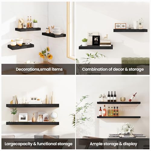 Vivelove Floating Shelves 9 inch Deep 16”Long Set of 2, Black | Easy Install With Hardware, 1.5" Thick, Invisible Brackets, Wall Mounted, No Sagging, For Any Room - color: Black, size: 16”wx9.3”dx1.5”h