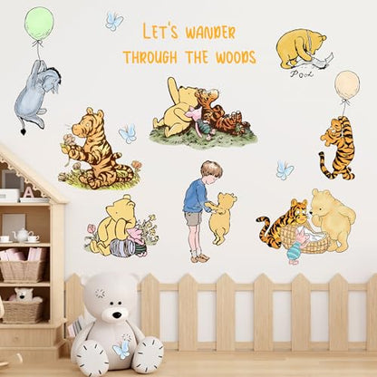 Winnie Character Stickers, Winnie Inspirational Stickers, The Pooh Wall Stickers for Kids, The Pooh Removable Sticker for Baby Kids Nursery Children Room Bedroom Living Room Playroom Wall Decoration - style: Winnie 04