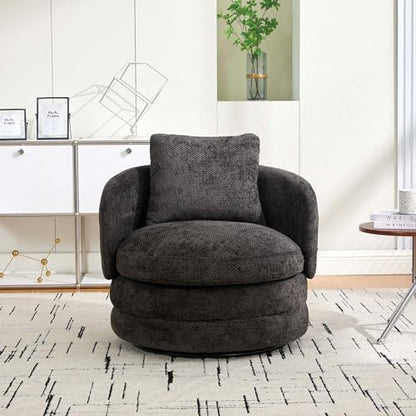 360° Small Swivel Accent Chair, Round Swivel Barrel Chair with Round Backrest & Wide Seat, Comfy Chenille Barrel Chairs for Living Room, Bedroom Easy 15-Min Assembly, Boucle (Dark Gray) - color: Dark Gray