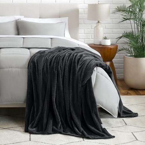 Bare Home Fleece Blanket Luxury Microplush (Full/Queen, Chevron Black) | Ultra-Soft Lightweight Blanket for Bed, Sofa, and Couch, Cozy & Warm Blanket - color: 29 - Chevron Black, size: Full/Queen