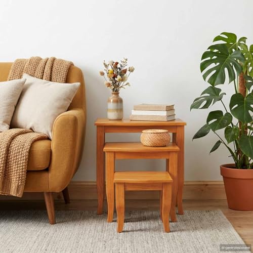 Rustic Nesting Side Tables 3 Pcs Set Solid Mahogany Wood Natural Grain Space Saving Design for Living Room Bedroom Accent Decor