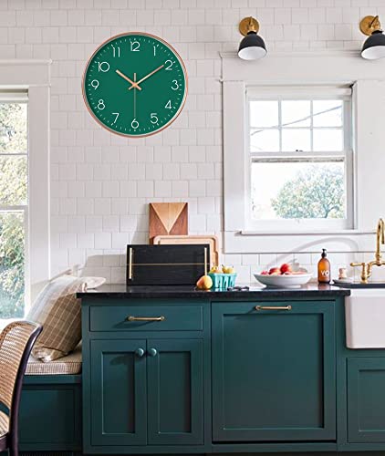 12 in Wall Clock Non-Ticking Quartz Silent Battery Operated Round Clocks Home Kitchen Office School Living Room Decor Clocks (Green) - color: Green