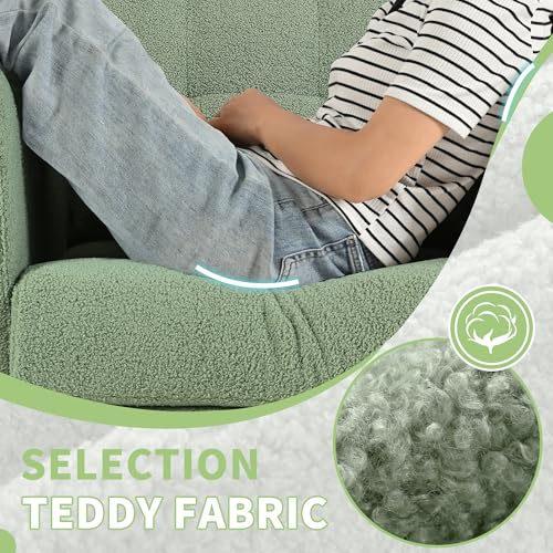 Modern Accent Chair, Upholstered Armchair with Pillow, Teddy Single Sofa Chair with Lounge Seat and Wood Legs Accent Chair for Living Room Bedroom Small Spaces - color: Teddy Light Green, size: Set of 1