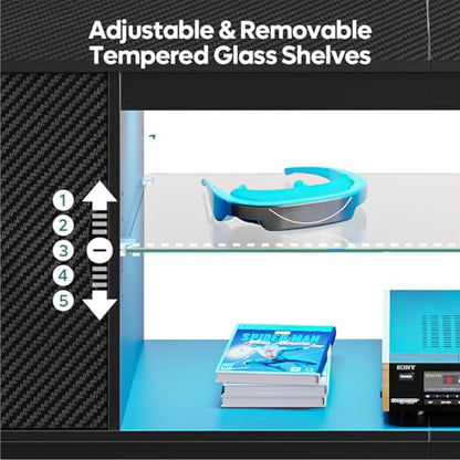 Bestier 57" Gloss Black Media Console - Gaming TV Stand for 65 Inch TV, Entertainment Center for PS5/Xbox Series X, Modern Home Theater Design, Adjustable Glass Shelves - color: Glossy Black