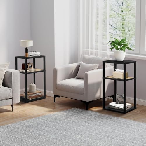 YGYQZ Rattan End Table, 3-Tier Narrow Side Table with Storage, Black | Space-Saving Design, Slim Storage, Sturdy Construction, Modern Style, Ideal for Living Rooms & Bedrooms - color: Narrow-black
