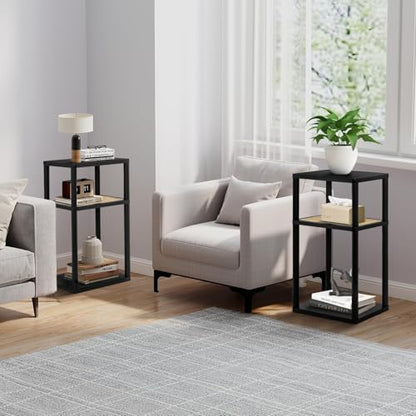 YGYQZ Rattan End Table, 3-Tier Narrow Side Table with Storage, Black | Space-Saving Design, Slim Storage, Sturdy Construction, Modern Style, Ideal for Living Rooms & Bedrooms - color: Narrow-black
