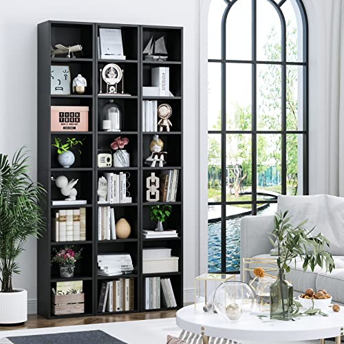 FOTOSOK 2 Pcs 71'' Tall Narrow Bookshelf, 8-Tier Media Tower Rack Set of 2 | CD DVD Storage Cabinet with Adjustable Shelves, Tall Narrow Bookcase Skinny Display Bookshelf Slim Shelf, Black - color: Black