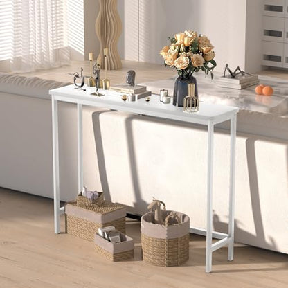 VASMIA Console Table, Entryway Table, Narrow Sofa Table, 39" Bamboo Hallway Table for Entryway, Living Room, Bedroom, Foyer, White - color: White, size: 9.44"D x 39.37"W x 29.52"H