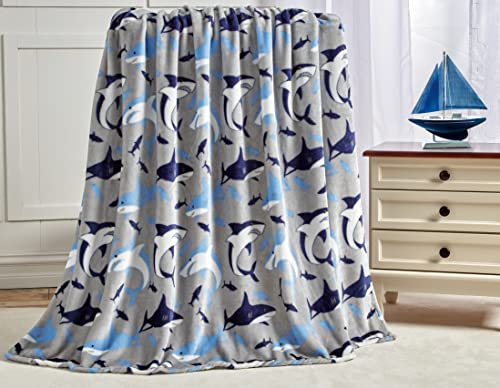 Elegant Comfort Lightweight Printed Throw Blanket- All Season, Ultra Soft, Cozy and Plush- Decorative Throw Blankets, Perfect for Lounging, 50 x 60 inches, Gray Shark, Throw Blanket - color: Gray Shark