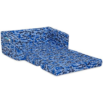 Delta Children Cozee 2-in-1 Sofa, 2-Seater Convertible Toddler Couch Sleeper, Wide 2-in-1 Flip Open Foam Chair for Playroom, Pet-Friendly, Bed Lounger, Comfy Play Sleeping Lounge Chair, Blue Camo - color: Blue Camo