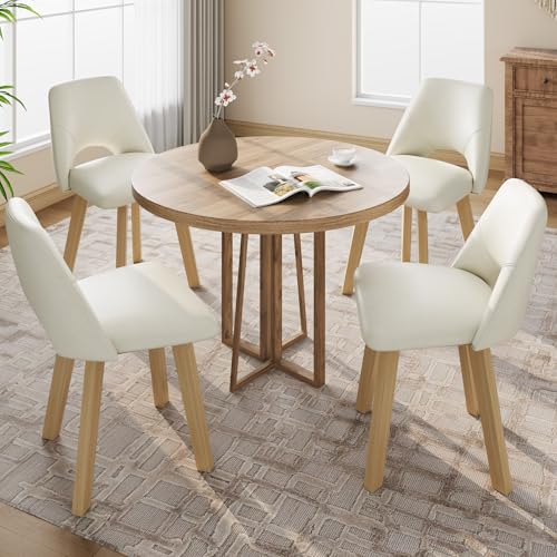 Garvee Dining Chairs Set of 4, PU Leather Upholstered Kitchen Chairs, Beige | Sturdy Wood Frame , Scratch-Resistant Padded Seat, Modern Armless Side Chairs for Dining Room, Kitchen Room, Patio, - color: Beige, size: Set of 4