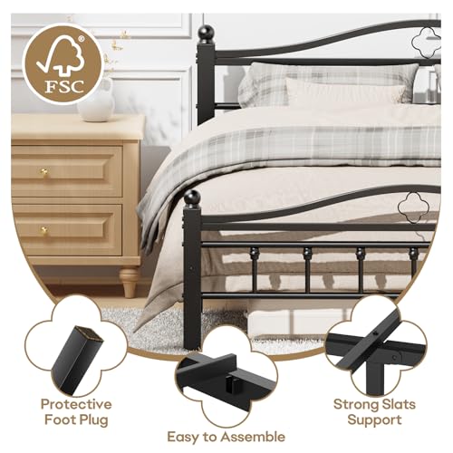 Metal Queen Bed Frame with Headboard | 1500LBS Heavy Duty, With Footboard, No Box Spring Needed, Noise Free, 12'' Under-Bed Storage, Tool-Free Assembly - size: Queen