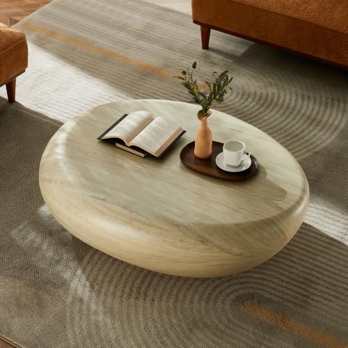43.3" Oval Concrete Coffee Table, Travertine Style Stone Table | Modern Faux Stone Center Table, Accent Tea Table for Living Room, Drum Fiberglass Coffee Table, No Need Assembly - color: A-43.3" Mars Pattern