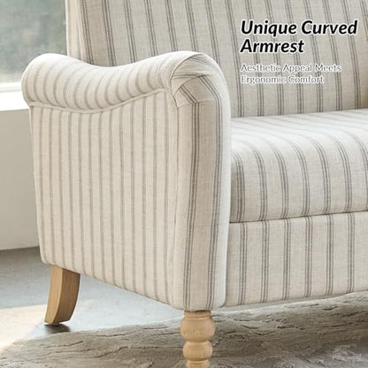 HULALA HOME 50.5" Loveseat Sofa with Stripe Pattern, 2 Seater Sofa, Grey | Farmhouse Comfy Upholstered Small Couch, with Solid Wood Spindle Legs and Rolled Wide Armrests, for Living Room Bedroom - color: Grey, size: 2-Seater Loveseat