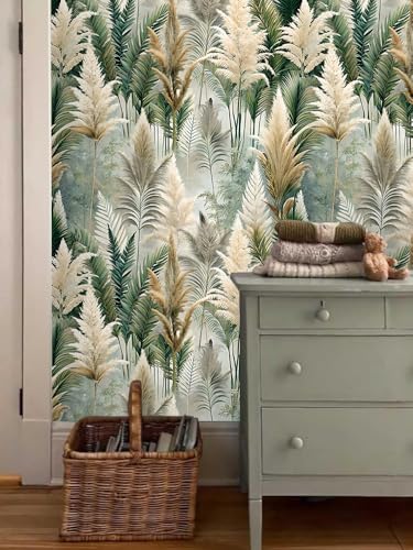 Floralplus Peel and Stick Wallpaper Boho Forest Removable Wallpaper | Wallpaper for Bedroom Bathroom Self Adhesive Renter Friendly Green Leaf Contact Paper for Cabinet Walls, 17.5 x 118 in