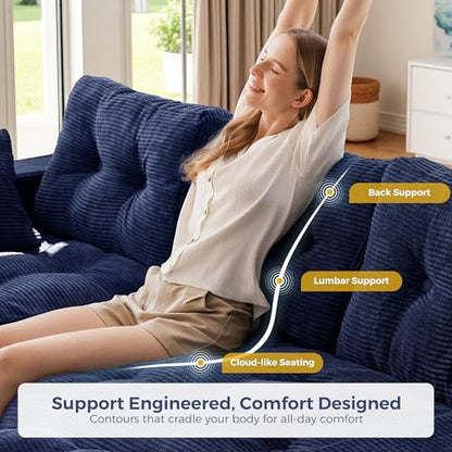 MAXYOYO Boneless Couch, 96-Inch L-Shaped Cloud Couch with Ottoman | Navy Layered Cushioning and Flexible Modules Create an Upholstered Sofa in a Box with No Assembly for Spacious Living Rooms. - color: Navy, size: 96" L Shape