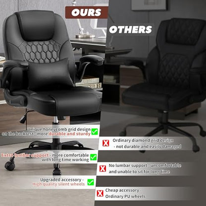 Leather Office Chair Swivel Lumbar Support for Short People Black | Executive Office Chair PU,Leather Office Chair with Wheels,360° Swivel Rolling Chair with Padded Arm,Ergonomic Computer Chair - color: Black